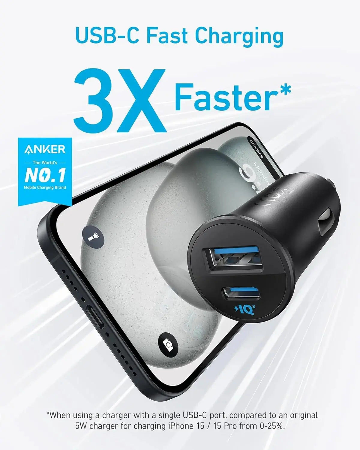 Anker PowerDrive Dual Port 30W Fast Car Charger A2741H11 Black Doha Qatar