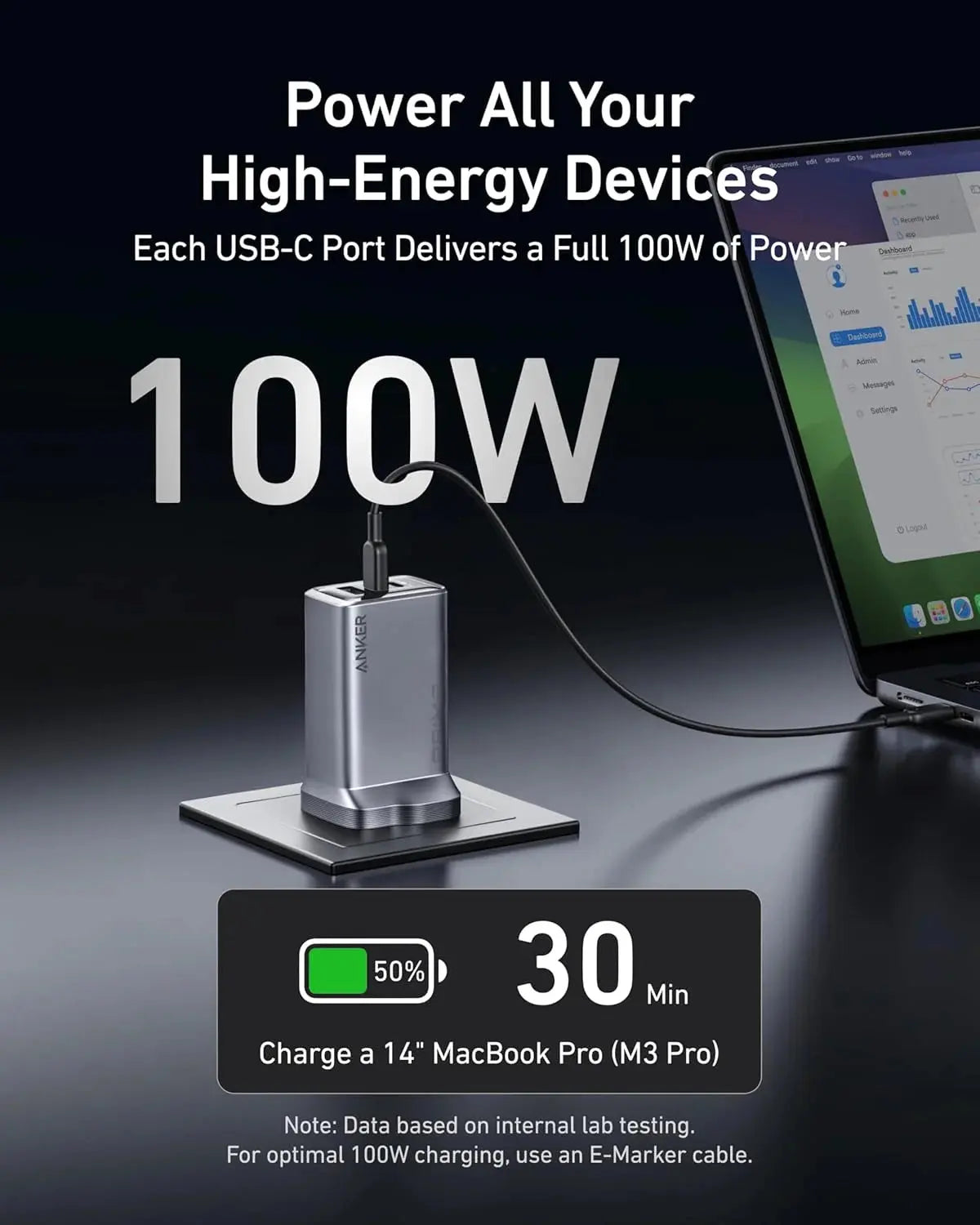 Anker Prime 100W 3-Port GaN Fast Charger USB-C USB-A PD with Foldable UK Plug Black in Doha Qatar