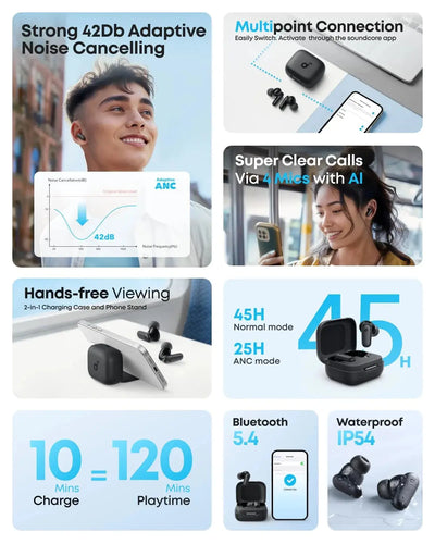 Anker Soundcore R50i NC Wireless Earbuds 42dB Noise Cancelling 45H Battery Black in Doha Qatar