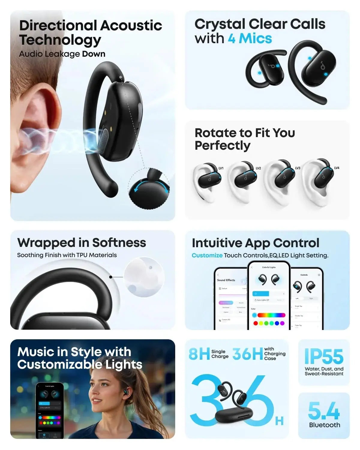 Anker Soundcore V20i Open-Ear Bluetooth Earbuds Black Doha Qatar