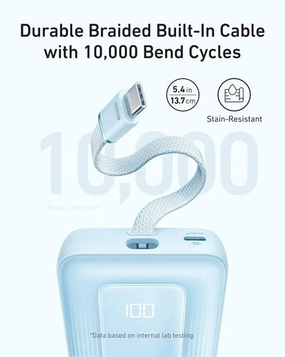 Anker Zolo 10000mAh 30W Power Bank with Built-In USB-C Cable | Fast Portable Charger – Black Anker 