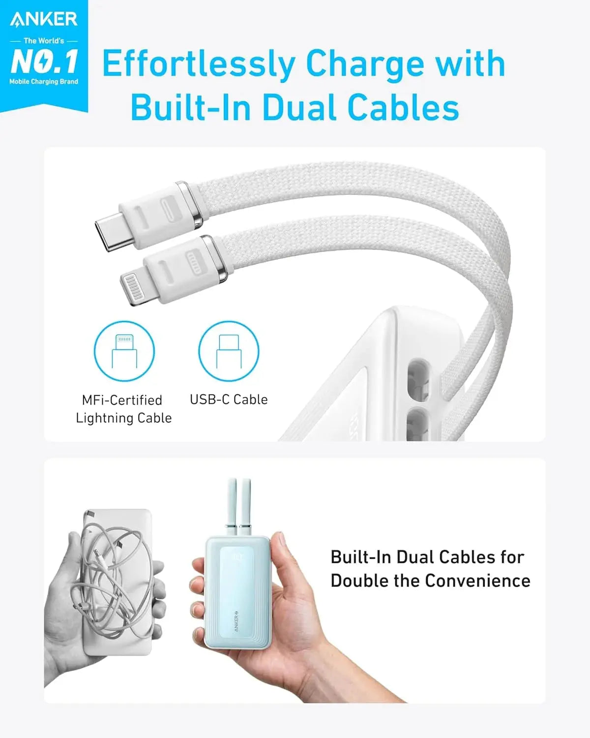 Anker Zolo 10000mAh Power Bank 30W Built-In Cables White Doha Qatar