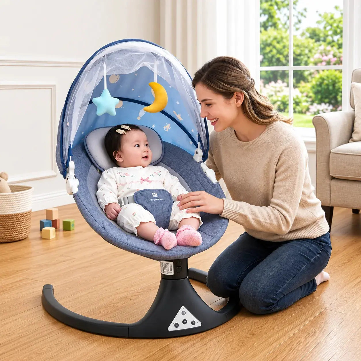 Baby Electric Rocking Bed 3-in-1 Multi-Functional Bassinet Swing with Bluetooth Music & Timer Scrollcart Qatar 