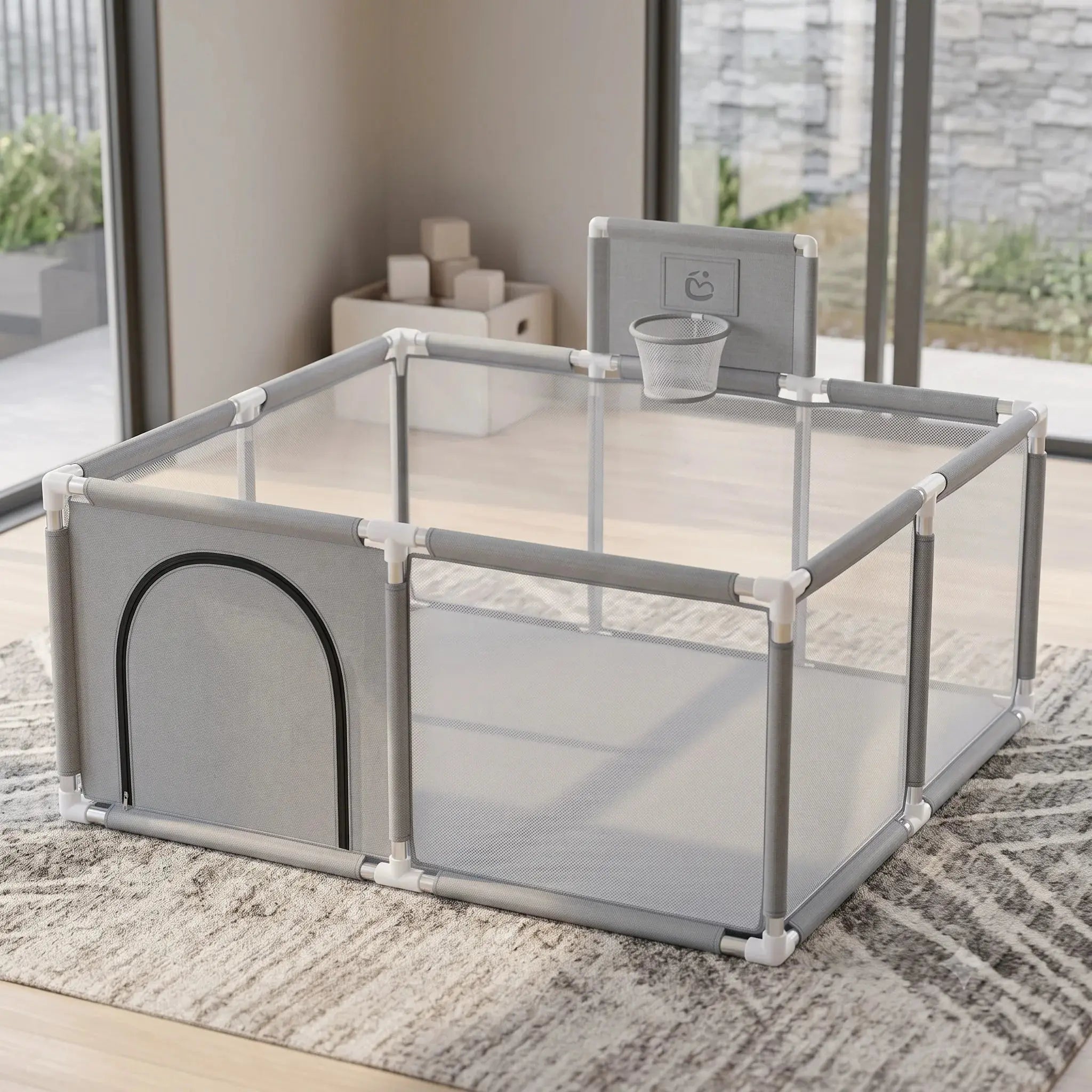 Baby Playpen 128x128cm with Basketball Hoop for Kids Qatar