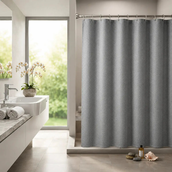 Bathroom Shower Curtain -Waterproof Textured Fabric with Hanging Rings Scrollcart Qatar 