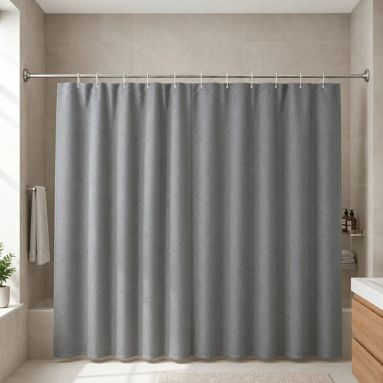 Bathroom Shower Curtain -Waterproof Textured Fabric with Hanging Rings Scrollcart Qatar 