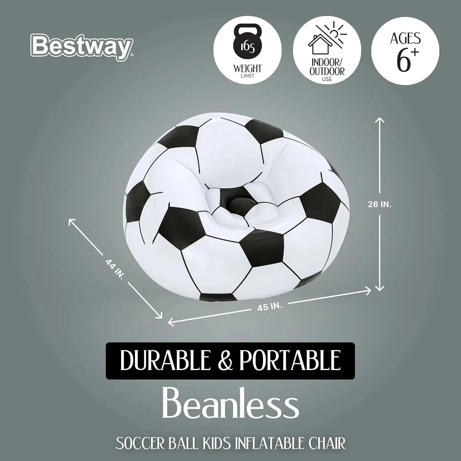 Bestway Inflatable Soccer Ball Chair – White & Black Scrollcart Qatar 