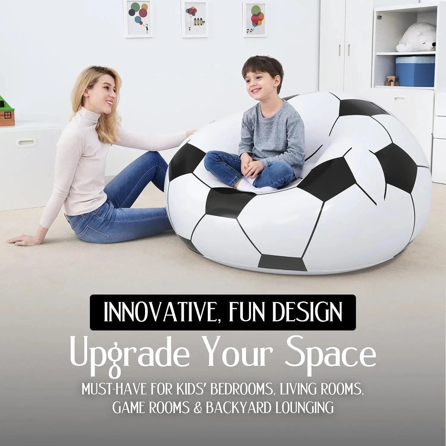 Bestway Inflatable Soccer Ball Chair – White & Black Scrollcart Qatar 