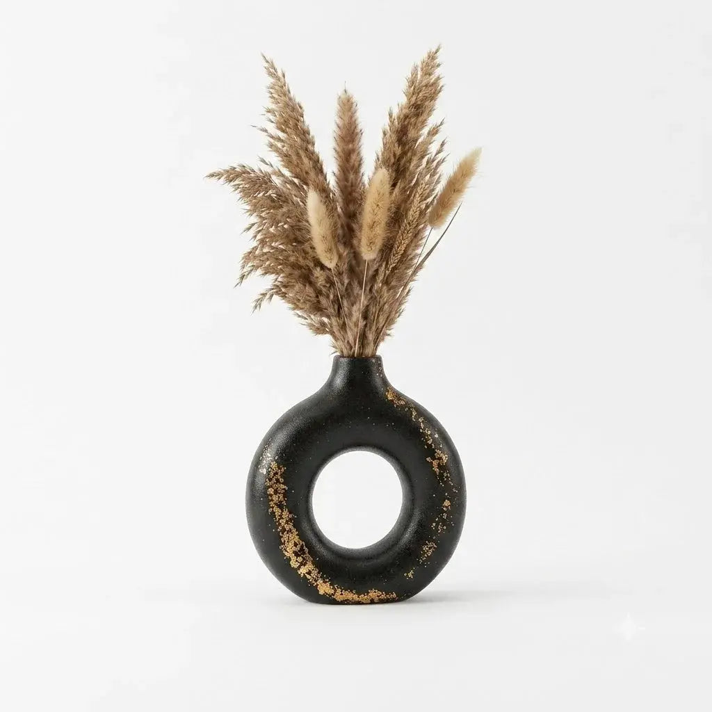 Black Ceramic Donut Vase – Minimalist Round Decorative Vase for Home Scrollcart Qatar 