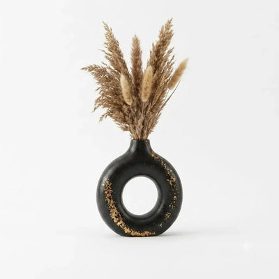 Black Ceramic Donut Vase – Minimalist Round Decorative Vase for Home Scrollcart Qatar 