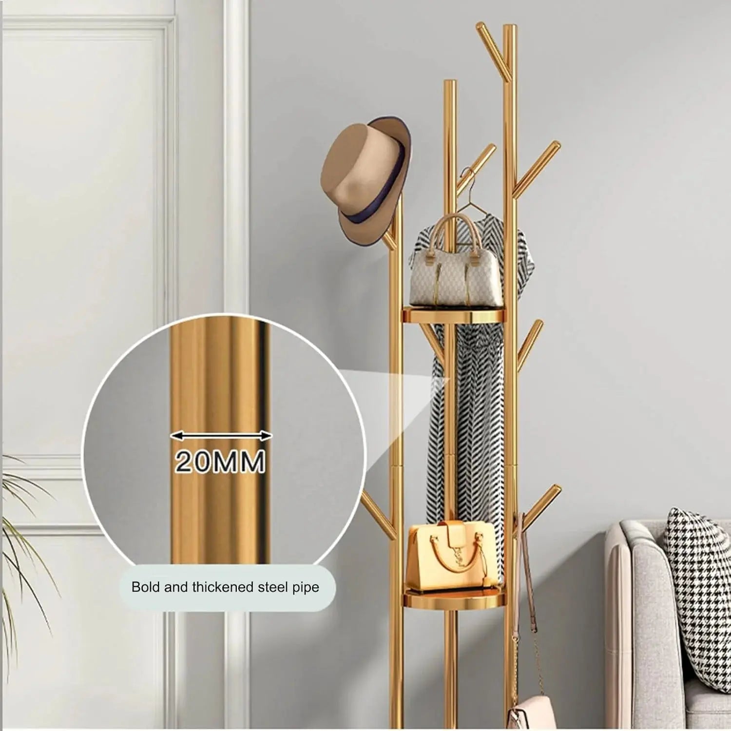 Buy Golden Metal Coat Rack Stand with Marble Base Qatar
