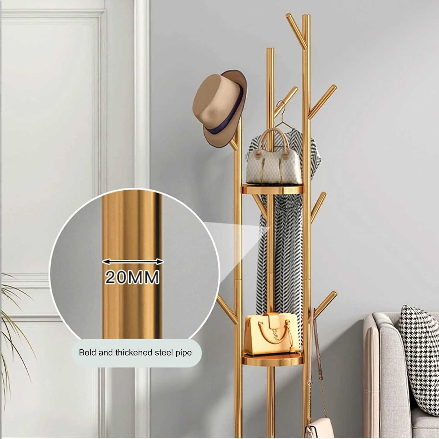 Buy Golden Metal Coat Rack Stand with Marble Base Qatar