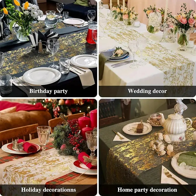 Buy Linen Table Runner with Golden Foil Price in Qatar