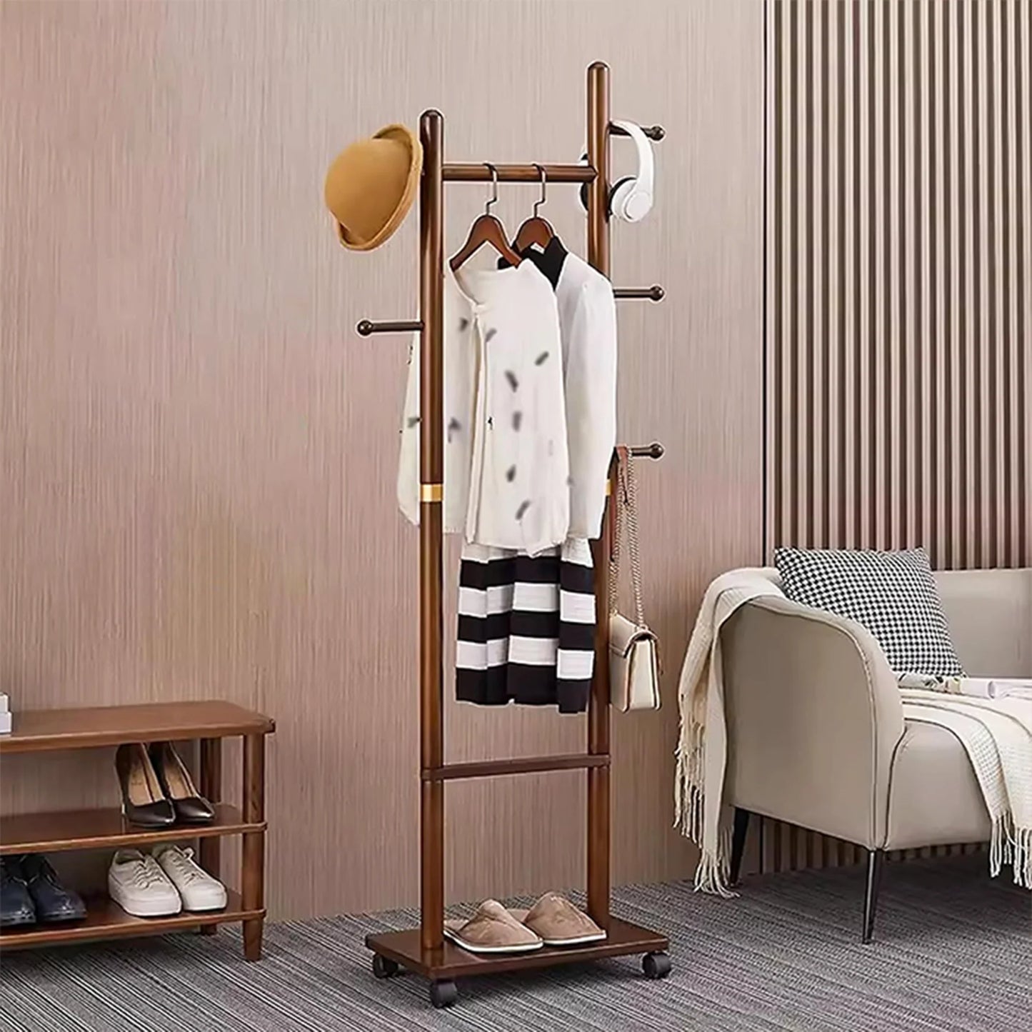 Buy Wooden Coat Stand with wheel Price Online Qatar