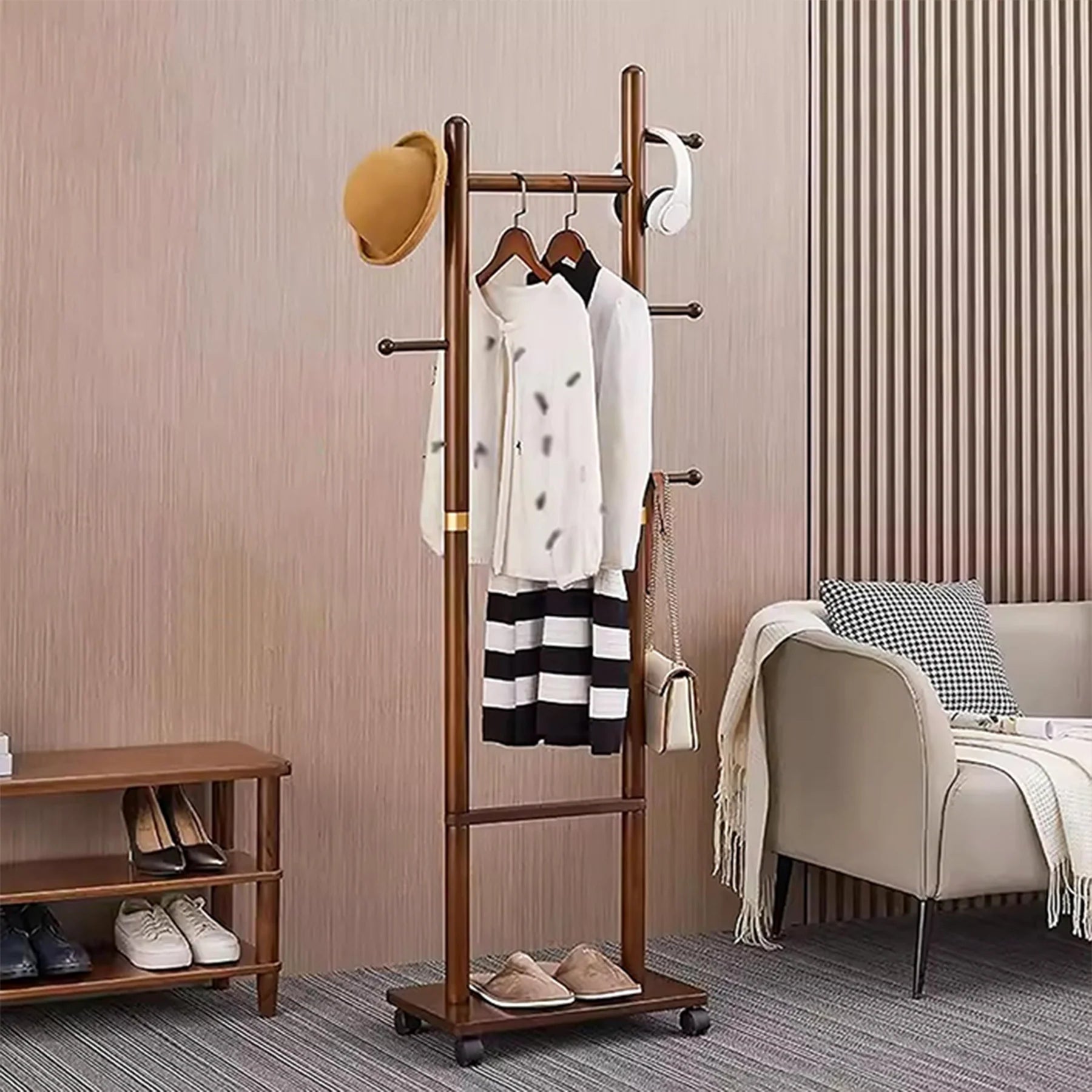 Buy Wooden Coat Stand with wheel Price Online Qatar