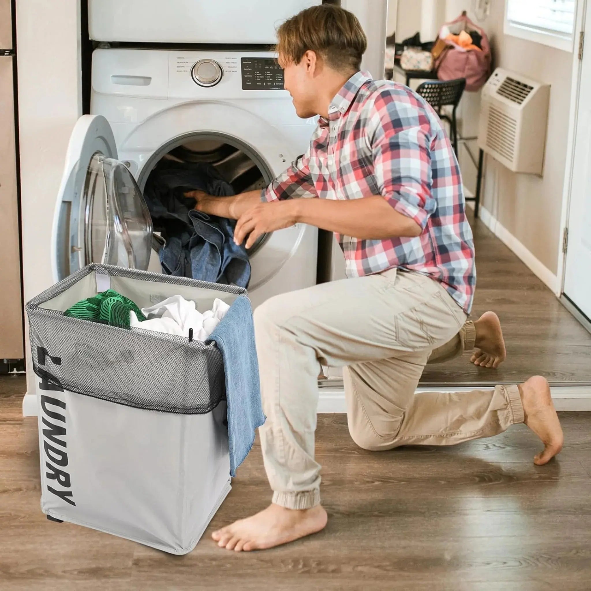 Buy collapsible 80L laundry basket with wheels Qatar!