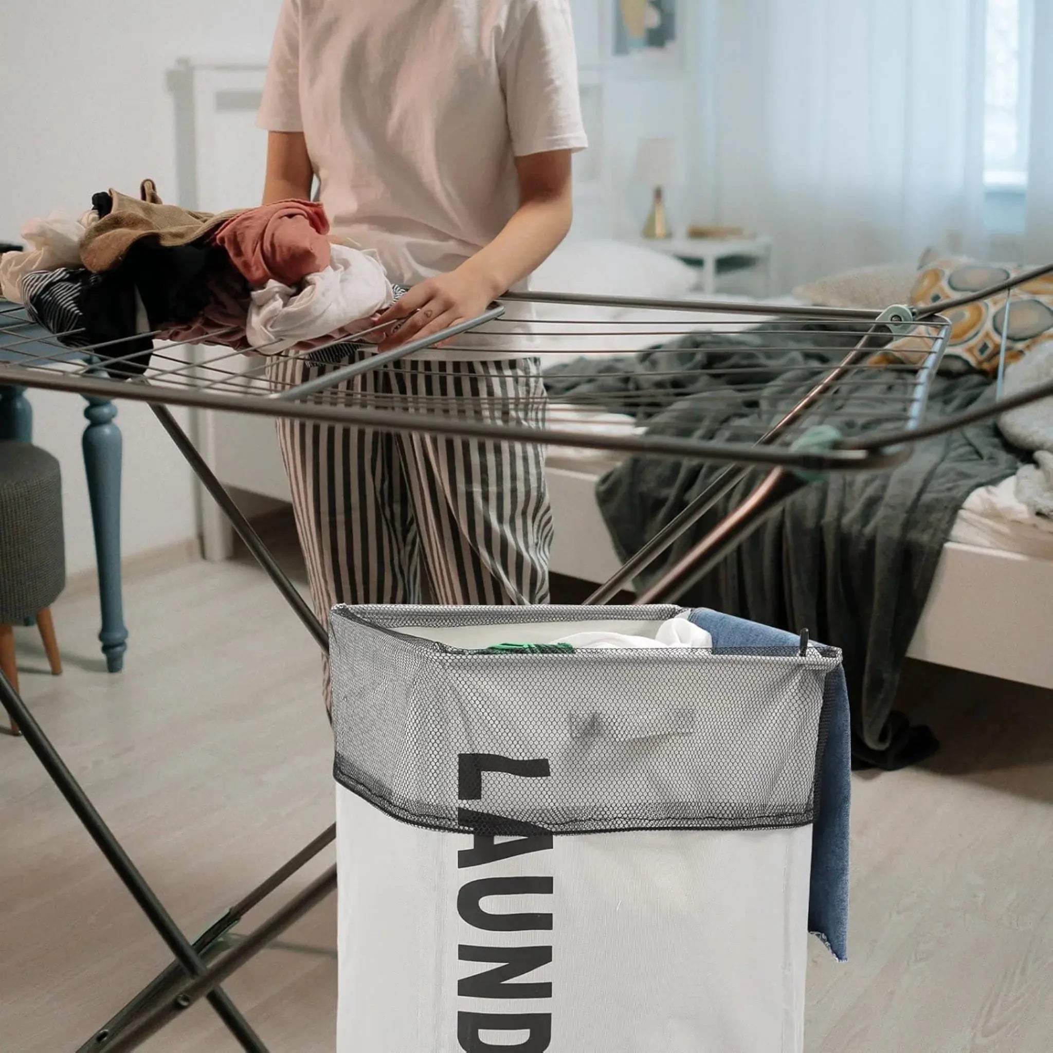 Buy collapsible 80L laundry basket with wheels Qatar!