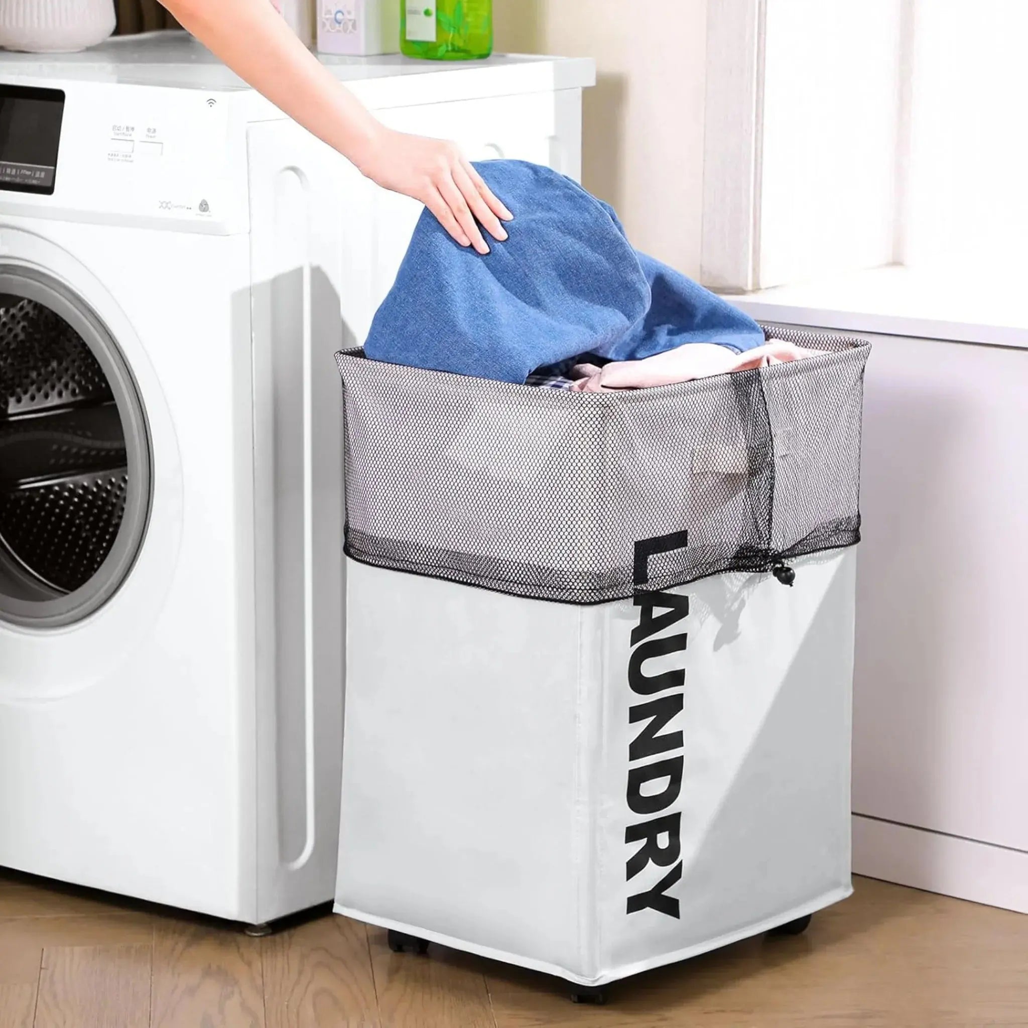 Buy collapsible 80L laundry basket with wheels Qatar!