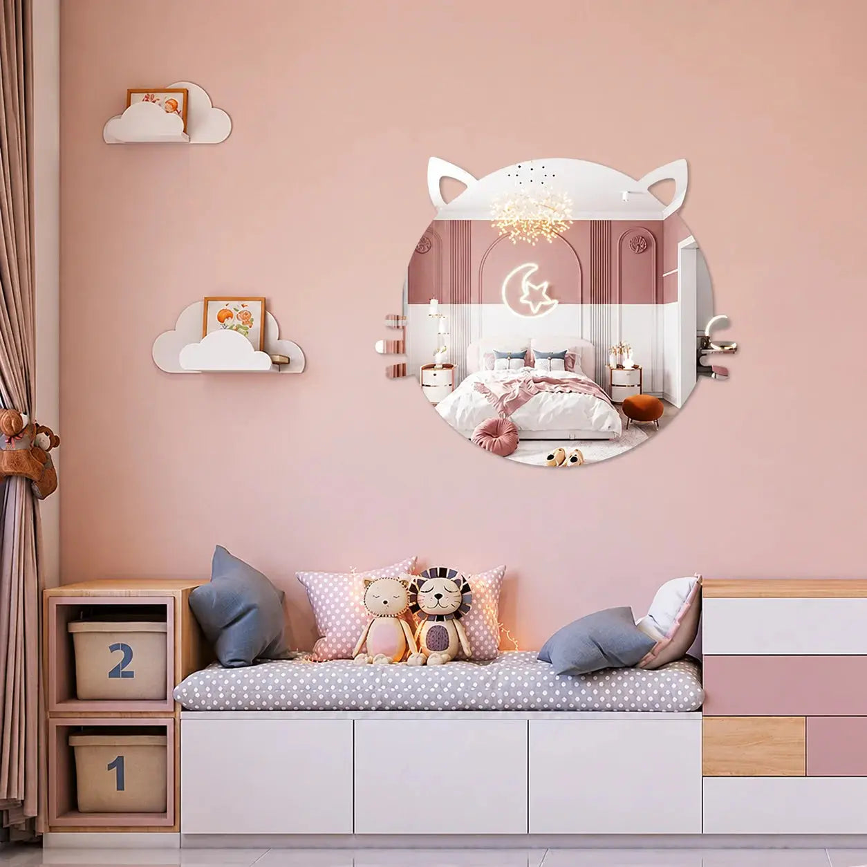 Cartoon Cute Acrylic Wall Mirror Sticker 35x35cm | Self-Adhesive Frameless Decorative Mirror Scrollcart Qatar  Scrollcart Qatar
