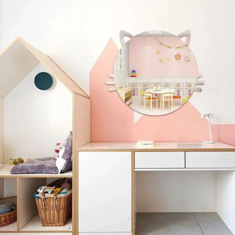 Cartoon Cute Acrylic Wall Mirror Sticker 35x35cm | Self-Adhesive Frameless Decorative Mirror Scrollcart Qatar  Scrollcart Qatar