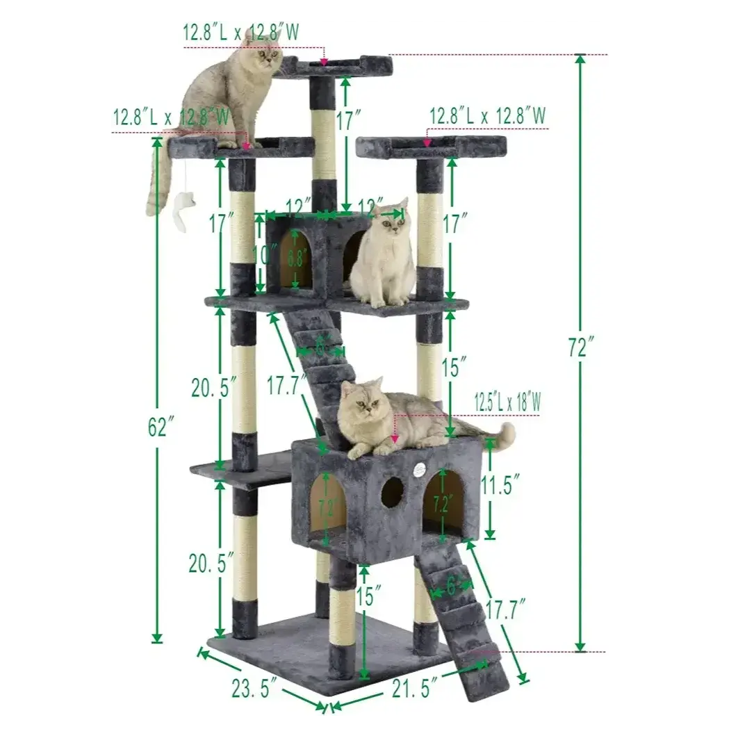 SKY-TOUCH Grey Cat Tree Tower with Sisal Scratching Posts and Hammock for Indoor Cats in Doha Qatar
