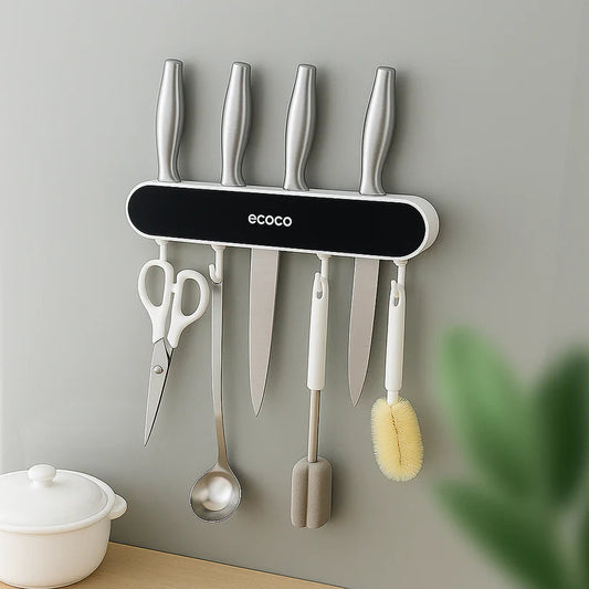 Ecoco Wall-Mounted Kitchen Storage Rack | Organizer & Knife Holder Scrollcart Qatar 