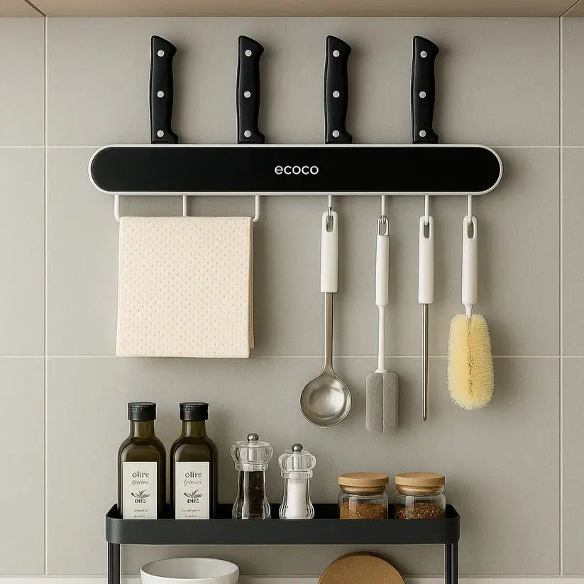 Ecoco Wall-Mounted Kitchen Storage Rack | Organizer & Knife Holder Scrollcart Qatar 