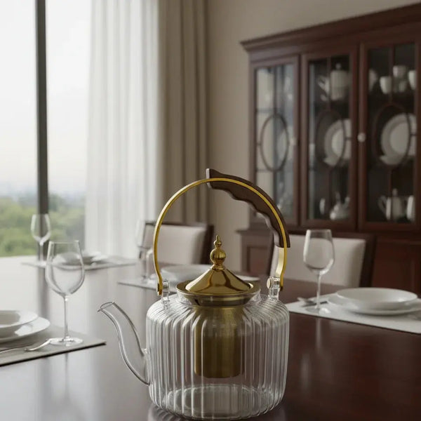 Classic Thermal Glass Teapot with Gold Lid – 1200 ml Qatar