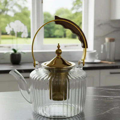 Classic Thermal Glass Teapot with Gold Lid – 1200 ml Qatar