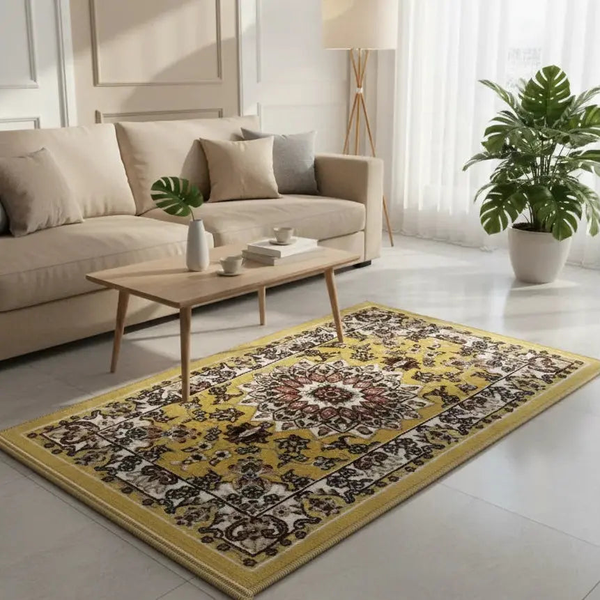 Classic-Yellow-Floral-Area-Rug-_-Elegant-Living-Room-Mat-Silk-Gallery- doha-qatar