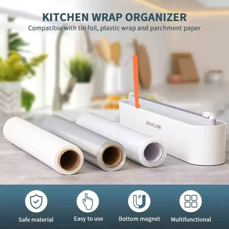 Cling Film Dispenser for Plastic Wrap - with Slide Cutter - Wrap Orgainzer