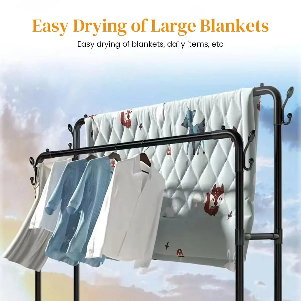 Clothes Organizer Stand with Wheels – Heavy Duty Double Layer Storage Rack United 