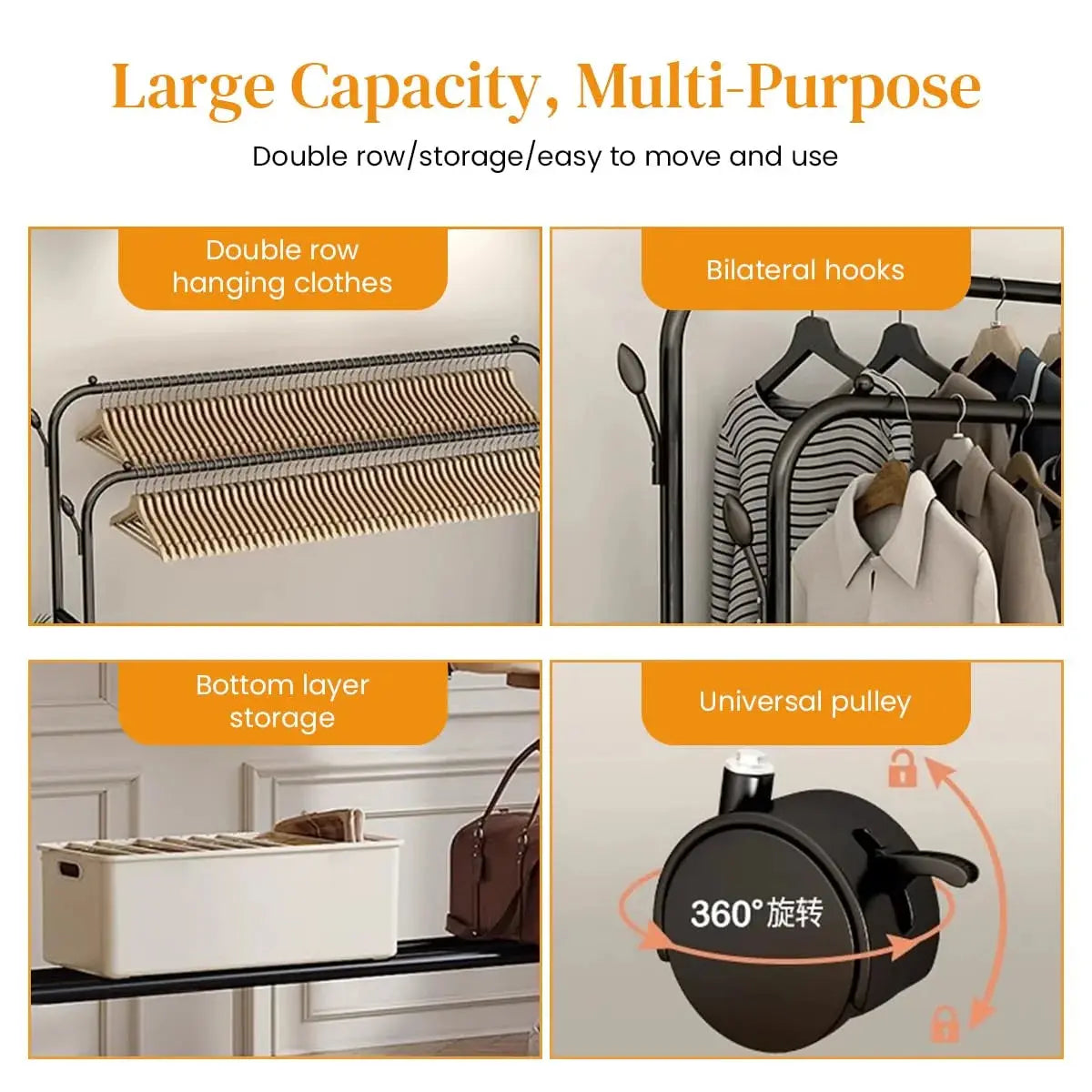 Clothes Organizer Stand with Wheels – Heavy Duty Double Layer Storage Rack United 