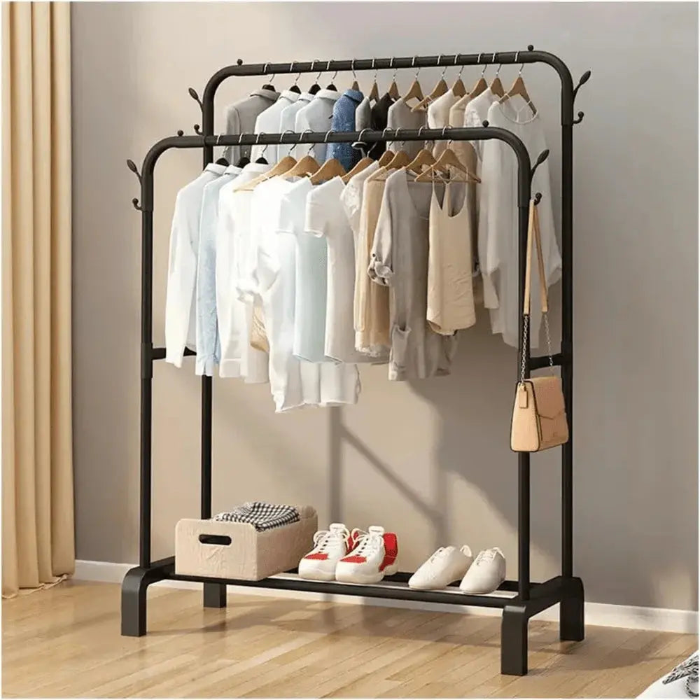 Clothes Organizer Stand with Wheels – Heavy Duty Double Layer Storage Rack United 