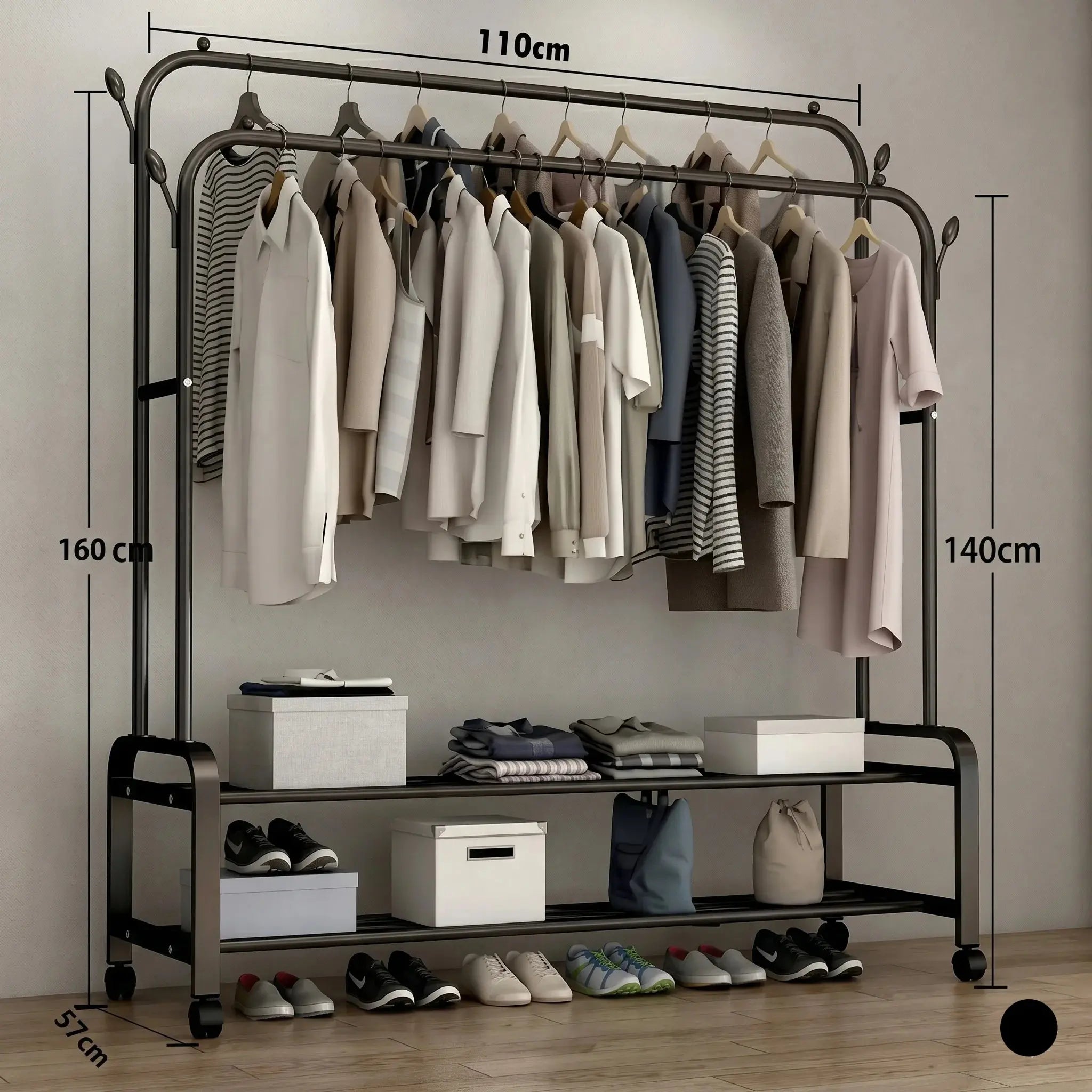 Clothes Organizer Stand with Wheels – Heavy Duty Double Layer Storage Rack qatar