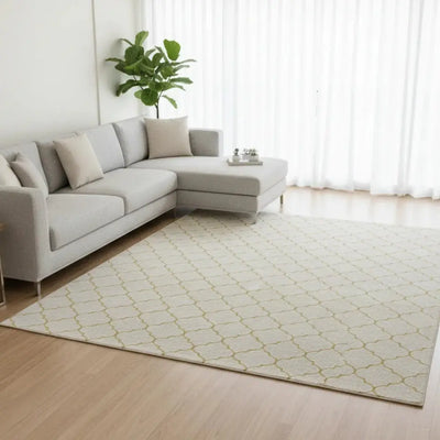 Cream Luxury Area Rug – Modern Geometric Living Room Carpet Silk Gallery 