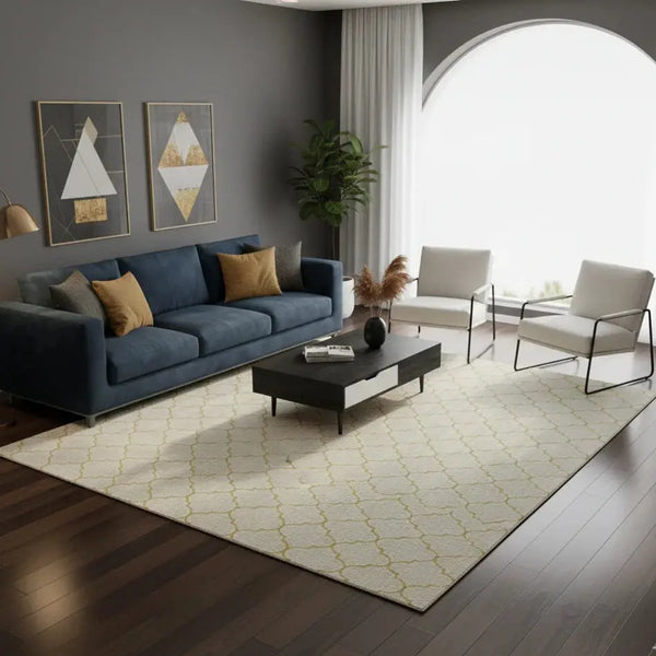 Cream Luxury Area Rug – Modern Geometric Living Room Carpet Silk Gallery 