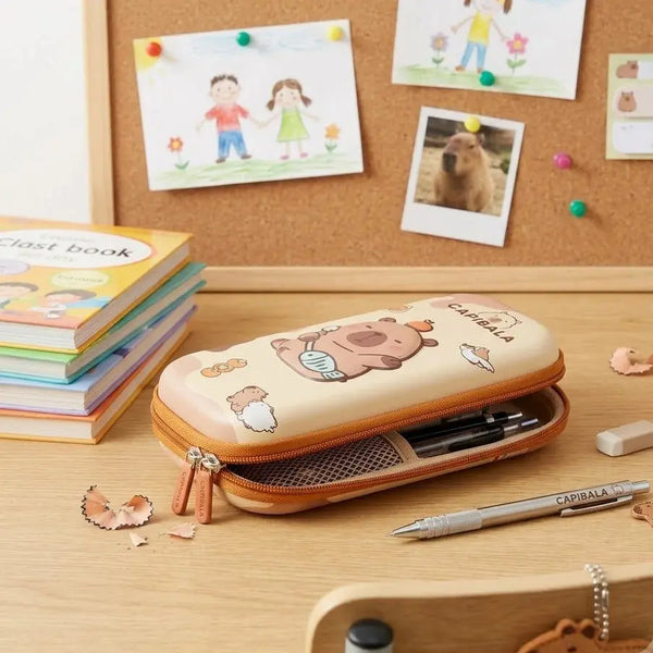 Cute Capybara Hard Shell Pencil Case – Large Capacity Double Zipper Scrollcart Qatar 