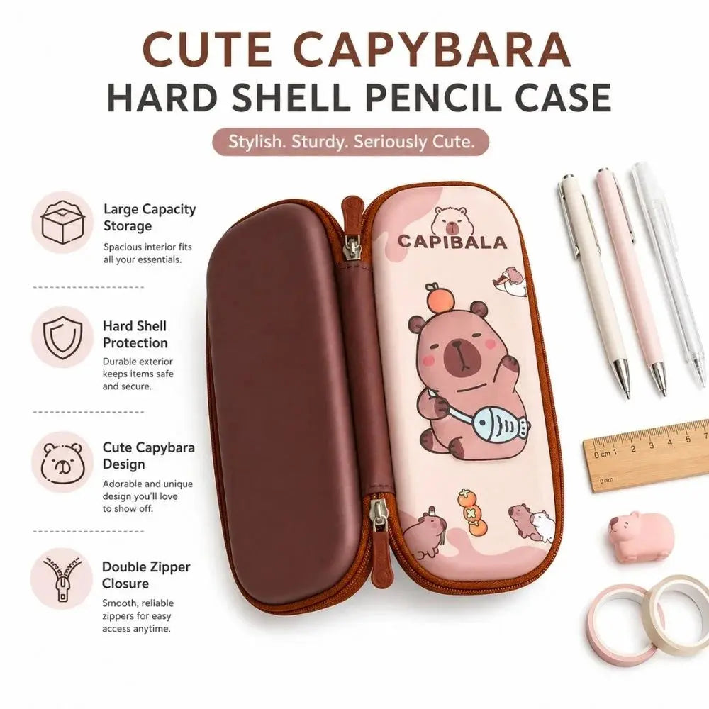 Cute Capybara Hard Shell Pencil Case – Large Capacity Double Zipper Scrollcart Qatar 