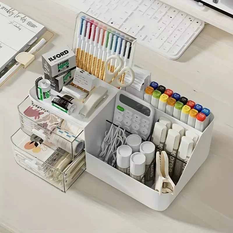 Desk Storage Organizer with Pen Holder holding pens and accessories