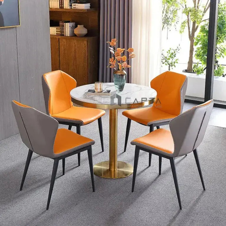 Modern Round Marble Dining Table Set – Dual-Tone Chairs Scrollcart Qatar 