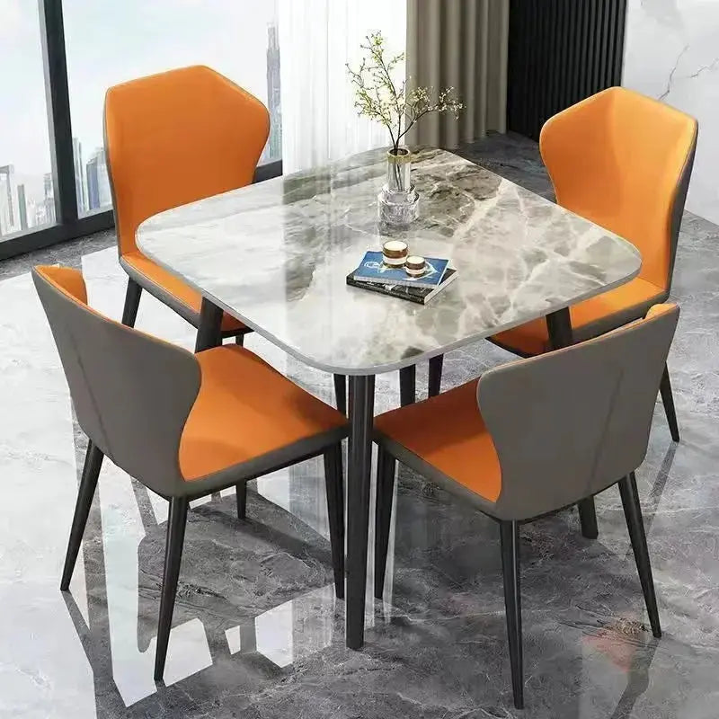 Modern Round Marble Dining Table Set – Dual-Tone Chairs Scrollcart Qatar 