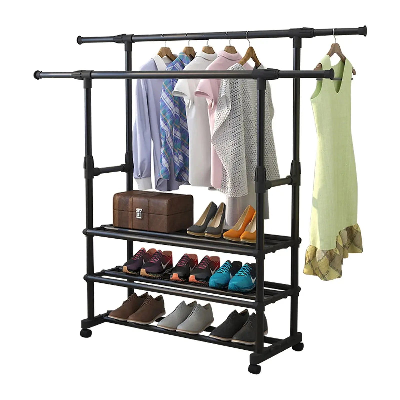Double Rod Clothes Rack with Wheels Scrollcart Qatar