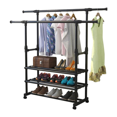 Double Rod Clothes Rack with Wheels Scrollcart Qatar