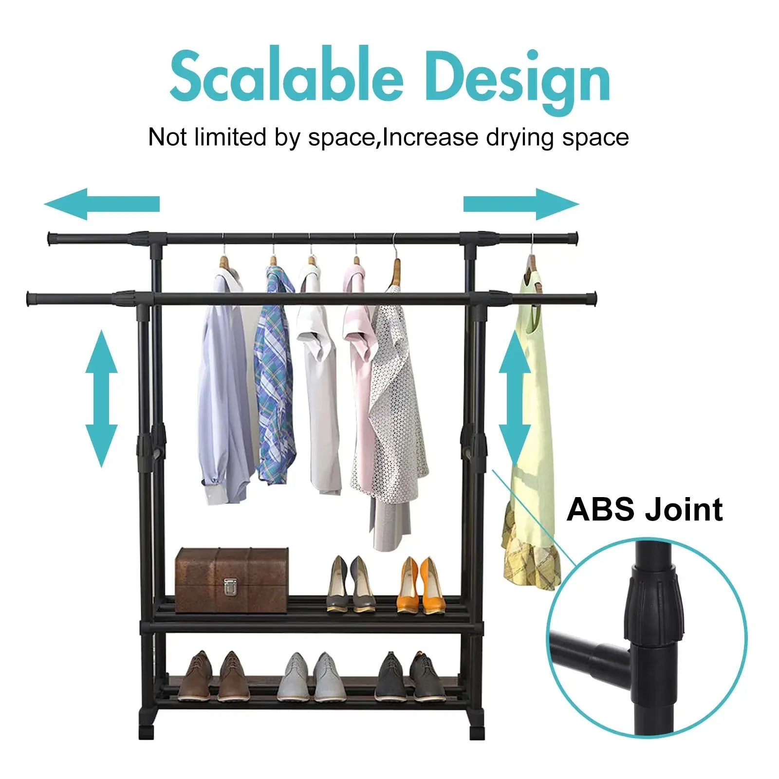 Double Rod Clothes Rack with Wheels Scrollcart Qatar