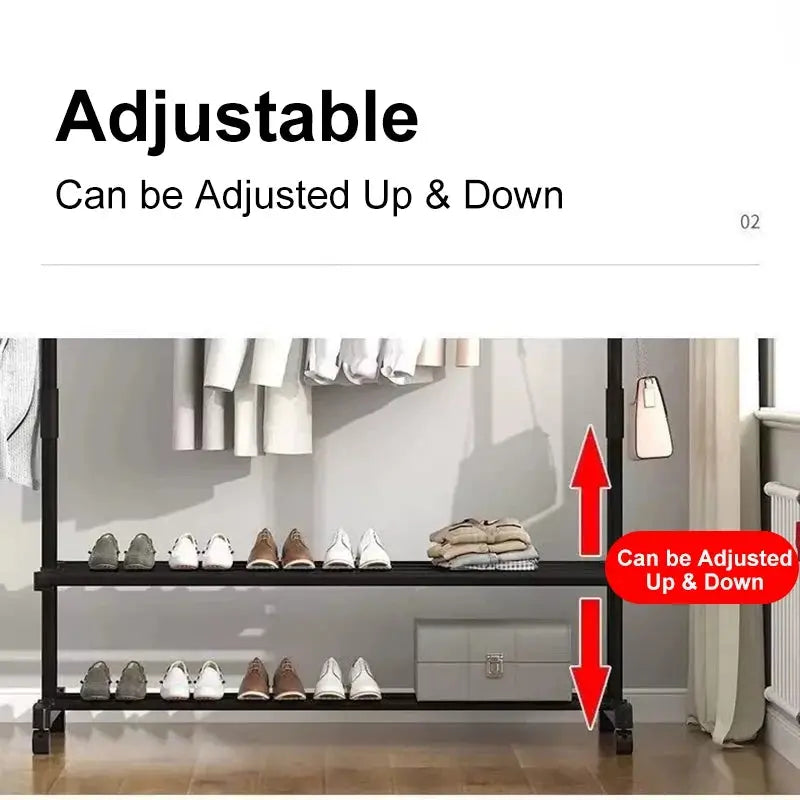 Double Rod Clothes Rack with Wheels Scrollcart Qatar