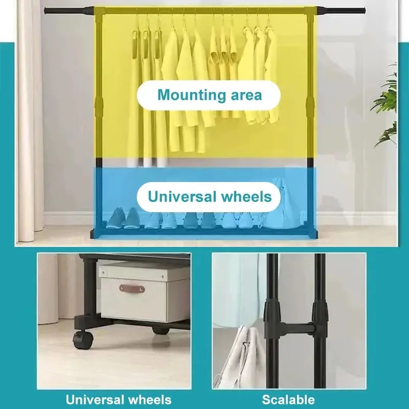 Double Rod Clothes Rack with Wheels Scrollcart Qatar