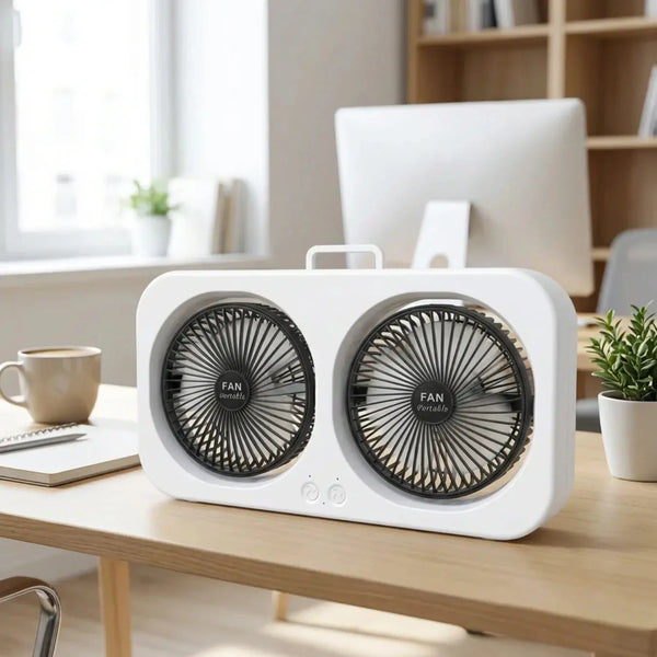 Dual Head Rechargeable 3-Speed Desk Fan Doha Qatar