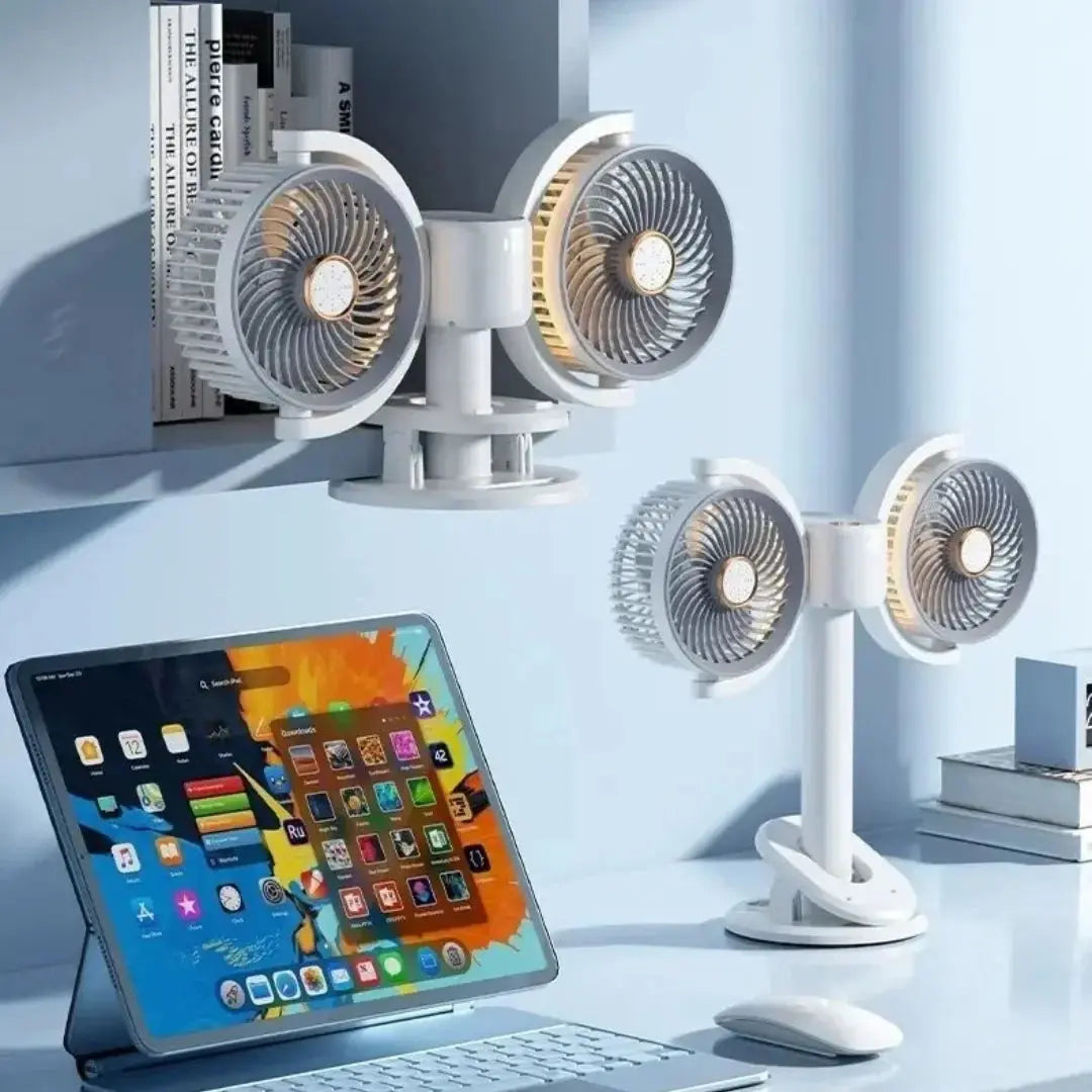 Dual Head Rechargeable Desk & Wall Cooling Fan