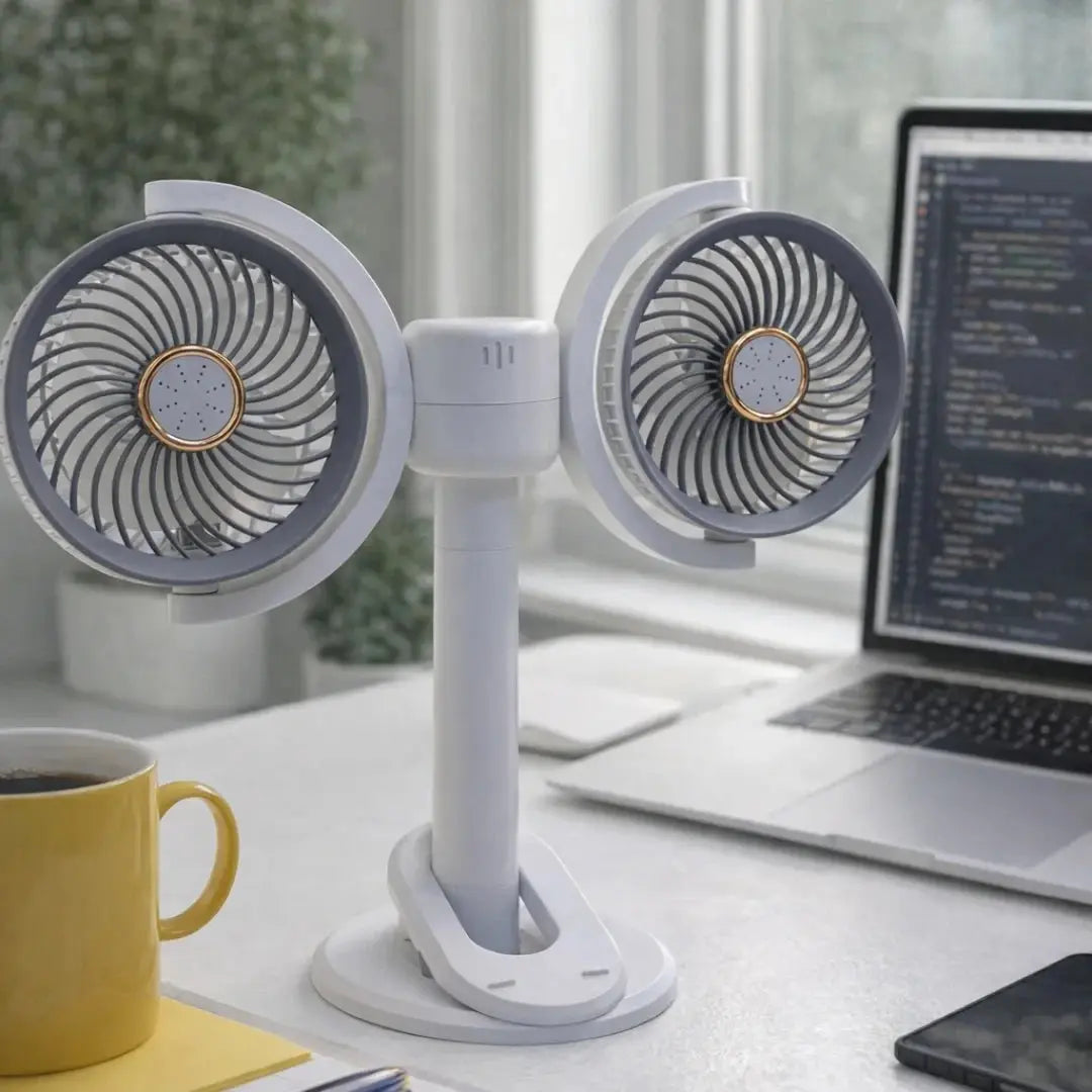 Dual Head Rechargeable Desk & Wall Cooling Fan